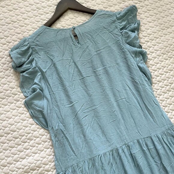 $537 NWOT BCBGMAXAZRIA Flutter Sleeve Cutout Embroidered Maxi Dress Blue Sz L - Picture 9 of 11